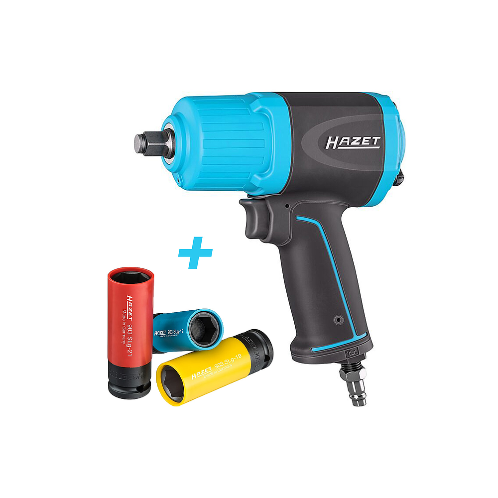 Set besteht aus:
- 9012ECO 1/2" Schlagschrauber mit 1.700 Nm
- 903SPC/3 1/2" Kraft-Steckschl&uuml;ssel Satz 17,19,21mm