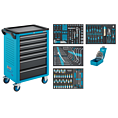 HAZET Dílenský vozík Asistent 176N-7 ∙ sortiment 176N-7/204 ∙ 204-dílný ∙ Zásuvky, nízké: 5× 81 x 522 x 348 mm ∙ Zásuvky, vysoké: 2× 166 x 522 x 348 mm