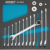 HAZET Sada ráčnových očkoplochých klíčů ∙ se čtyřhrannými adaptéry 163-186/16 ∙ Vnější dvojitý šestihran trakční profil ∙ 16-dílný ∙ 8 – 19