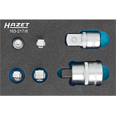 HAZET Sada adaptérů 163-217/6 ∙ 1/4 palce (6,3 mm) čtyřhran dutý, 3/8 palce (10 mm) čtyřhran dutý, 1/2 palce (12,5 mm) čtyřhran dutý, 3/4 palce (20 mm) čtyřhran dutý ∙ 1/4 palce (6,3 mm) čtyřhran masivní, 3/8 palce (10 mm) čtyřhran masivní, 1/2 palce