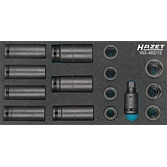 HAZET Sada nástrčných hlavic pro rázový, strojový utahovák 163-463/15 ∙ 1/2 palce (12,5 mm) čtyřhran dutý ∙ Trakční profil vnější šestihran ∙ 15-dílný ∙ 17 – 27