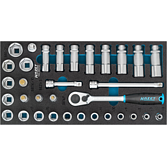 HAZET Sada nástrčných hlavic 163-483/33 ∙ 3/8 palce (10 mm) čtyřhran dutý ∙ Trakční profil vnější šestihran, Profil vnitřní šestihran ∙ 33-dílný ∙ 5 – 22