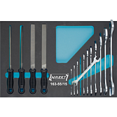 HAZET Sada nářadí ∙ oboustranné ploché klíče ∙ pilníky 163-55/15 ∙ Profil vnější šestihran ∙ 15-dílný ∙ 6 x 7 – 34 x 36