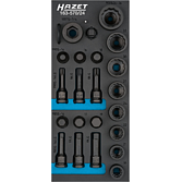 HAZET Sada nástrčných hlavic pro rázový, strojový utahovák 163-570/24 ∙ 1/2 palce (12,5 mm) čtyřhran dutý ∙ Vnější dvojitý šestihran trakční profil, Profil vnitřní šestihran, Vnitřní ozubený profil XZN ∙ 24-dílný ∙ 19 – 36