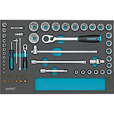 HAZET Sada nástrčných klíčů 163-57/56 ∙ 1/2 palce (12,5 mm) čtyřhran dutý, 1/4 palce (6,3 mm) čtyřhran dutý ∙ Profil vnitřní šestihran, Plochý profil, Křížový profil PH, Profil Pozidriv PZ, Trakční profil vnější šestihran ∙ 56-dílný ∙ 3 – 34 ∙ PH1 – 