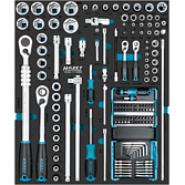 HAZET Sada nástrčných klíčů 163D-1/148N ∙ 1/4 palce (6,3 mm) šestihran masivní, 1/4 palce (6,3 mm) čtyřhran dutý, 1/2 palce (12,5 mm) čtyřhran dutý ∙ Vnější profil TORX®, Vnitřní profil TORX®, Trakční profil vnější šestihran, Profil Pozidriv PZ, Kříž