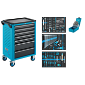 HAZET Dílenský vozík Asistent 176N-7 ∙ sortiment 176N-7/187 ∙ 187-dílný ∙ Zásuvky, nízké: 5× 81 x 522 x 348 mm ∙ Zásuvky, vysoké: 2× 166 x 522 x 348 mm
