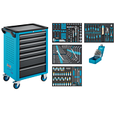 HAZET Dílenský vozík Asistent 176N-7 ∙ sortiment 176N-7/204 ∙ 204-dílný ∙ Zásuvky, nízké: 5× 81 x 522 x 348 mm ∙ Zásuvky, vysoké: 2× 166 x 522 x 348 mm