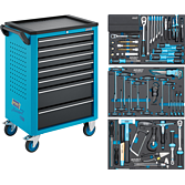 HAZET Dílenský vozík Asistent 176N-7 ∙ sortiment 176N-7/136 ∙ 136-dílný ∙ Zásuvky, nízké: 5× 81 x 522 x 348 mm ∙ Zásuvky, vysoké: 2× 166 x 522 x 348 mm