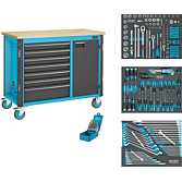 HAZET Pracovní stůl ∙ pojízdný Asistent 179NW ∙ sortiment 179NW-7/228 ∙ 228-dílný ∙ Zásuvky, nízké: 6 x 81 x 522 x 398 mm ∙ Zásuvky, vysoké: 1 x 166 x 522 x 398 mm