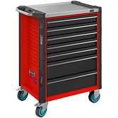 HAZET Dílenský vozík Asistent 179NX ∙ jednotlivý 179NX-7-RAL3020 ∙ d x š x v: 785 mm x 518 mm x 1020 mm ∙ Zásuvky, nízké: 5× 81 x 522 x 398 mm ∙ Zásuvky, vysoké: 2× 166 x 522 x 398 mm