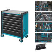 HAZET Dílenský vozík Asistent 179NXL ∙ sortiment 179NXL-8/317 ∙ 317-dílný ∙ Zásuvky, nízké: 7× 81 x 696 x 398 mm ∙ Zásuvky, vysoké: 1× 166 x 696 x 398 mm