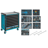 HAZET Dílenský vozík Asistent 179NXL ∙ sortiment 179NXL-8/388 ∙ 388-dílný ∙ Zásuvky, nízké: 7× 81 x 696 x 398 mm ∙ Zásuvky, vysoké: 1× 166 x 696 x 398 mm