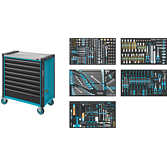HAZET Dílenský vozík Asistent 179NXL ∙ sortiment 179NXL-8/440 ∙ 440-dílný ∙ Zásuvky, nízké: 7× 81 x 696 x 398 mm ∙ Zásuvky, vysoké: 1× 166 x 696 x 398 mm