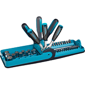 HAZET Sada nástrčných klíčů 856-1HP ∙ 1/4 palce (6,3 mm) čtyřhran dutý, 1/4 palce (6,3 mm) šestihran masivní ∙ Trakční profil vnější šestihran, Plochý profil, Křížový profil PH, Profil Pozidriv PZ, Profil vnitřní šestihran, Profil Tamper Resistant TO