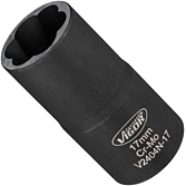 VIGOR Spirálová povolovací nástrčná hlavice ∙ V2404N-17 ∙ 1/2 palce (12,5 mm) čtyřhran dutý ∙ Profil vytahovák vnějších šroubů ∙ Velikost 17 mm