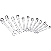 VIGOR Sada kloubových ráčnových očko-plochých klíčů ∙ V2818 ∙ Vnější dvojitý šestihran profil, Profil vnější šestihran ∙ 12-dílný ∙ 8 – 19 ∙ Počet ks nářadí: 12