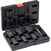 VIGOR Sada spirálových povolovacích nástrčných hlavic ∙ V3741N ∙ 1/2 palce (12,5 mm) čtyřhran dutý ∙ Profil vytahovák vnějších šroubů ∙ 6-dílný ∙ 21 ∙ 22 ∙ 24 ∙ 27 ∙ 30 ∙ 32 mm ∙ Počet ks nářadí: 6