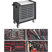 VIGOR Dílenský vozík řady XL ∙ nerezová pracovní deska ∙ s nářadím ∙ V4481-X/375 ∙ 375-dílný ∙ Počet ks nářadí: 375