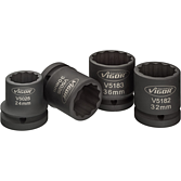 VIGOR Sada nástrčných hlavic pro rázové utahováky ∙ V5024 ∙ 3/4 palce (20 mm) čtyřhran dutý ∙ Vnější dvojitý šestihran profil ∙ 4-dílný ∙ 24 · 30 · 32 · 36 ∙ Počet ks nářadí: 4