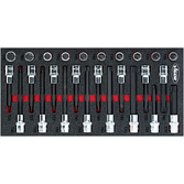 VIGOR T sada nástrčných hlavic ∙ V5095 ∙ 1/2 palce (12,5 mm) čtyřhran dutý ∙ Vnitřní profil TORX® ∙ 26-dílný ∙ T20 – T70 ∙ Počet ks nářadí: 26