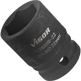 VIGOR Nástrčná hlavice pro rázový utahovák ∙ krátká ∙ V5550S-22 ∙ 1/2 palce (12,5 mm) čtyřhran dutý ∙ Profil vnější šestihran ∙ Velikost 22 mm