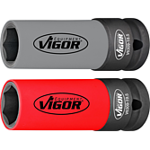 VIGOR Sada nástrčných klíčů pro rázové utahováky ∙ V6309 ∙ 1/2 palce (12,5 mm) čtyřhran dutý ∙ Profil vnější šestihran ∙ 2-dílný ∙ Počet ks nářadí: 2