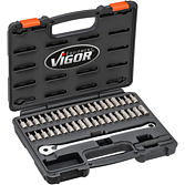 VIGOR Ráčnový klíč ∙ sada bitů ∙ V7784 ∙ 3/8 palce (10 mm) šestihran masivní ∙ Profil Tamper Resistant TORX®, Vnitřní profil TORX®, Profil vnitřní šestihran, Vnitřní ozubený profil XZN, Vnitřní drážkový profil Ribe-CV ∙ 40-dílný ∙ Počet ks nářadí: 40