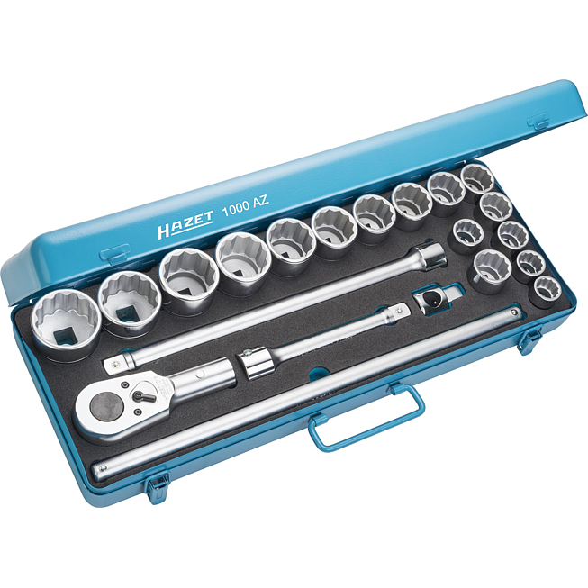 HAZET Sada nástrčných klíčů 1000AZ ∙ 3/4 palce (20 mm) čtyřhran dutý ∙ Profil vnější dvojitý šestihran ∙ 21-dílný ∙ <sup>7</sup>⁄<sub>8</sub> – 2″