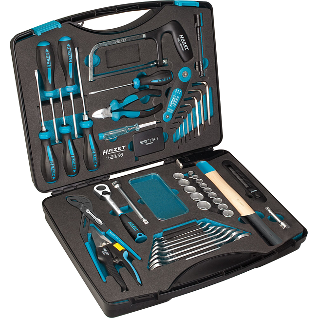 HAZET Kufr na nářadí ∙ se sortimentem 1520/56 ∙ 3/8 palce (10 mm) čtyřhran dutý ∙ Vnější dvojitý šestihran trakční profil, Plochý profil, Křížový profil PH, Profil Pozidriv PZ, Profil vnitřní šestihran, Vnitřní profil TORX® ∙ 56-dílný ∙ 2 – 22 ∙ PH1 