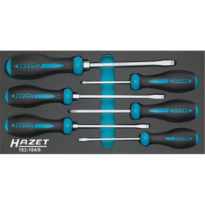 HAZET Sada šroubováků HEXAnamic® 163-184/6 ∙ Křížový profil PH, Plochý profil ∙ 6-dílný ∙ 0,8 x 4 – 1,2 x 8 ∙ PH1 – PH2