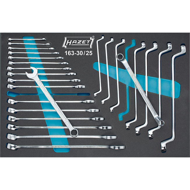 HAZET Sada očkoplochých / dvojitých očkových klíčů 163-30/25 ∙ Profil vnější dvojitý šestihran, Vnější dvojitý šestihran trakční profil ∙ 25-dílný ∙ 6 – 24