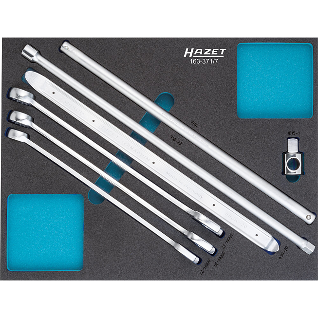 HAZET Sada nářadí 163-371/7 ∙ Vnější dvojitý šestihran trakční profil, Profil vnější šestihran, 1/2 palce (12,5 mm) čtyřhran masivní, 3/4 palce (20 mm) čtyřhran masivní ∙ 7-dílný ∙ 27 ∙ 30 ∙ 32