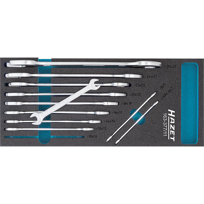 HAZET Sada oboustrann&yacute;ch ploch&yacute;ch kl&iacute;čů 163-377/11 ∙ Profil vněj&scaron;&iacute; &scaron;estihran ∙ 11-d&iacute;ln&yacute; ∙ 6&thinsp;x&thinsp;7&thinsp;&ndash;&thinsp;30&thinsp;x&thinsp;32