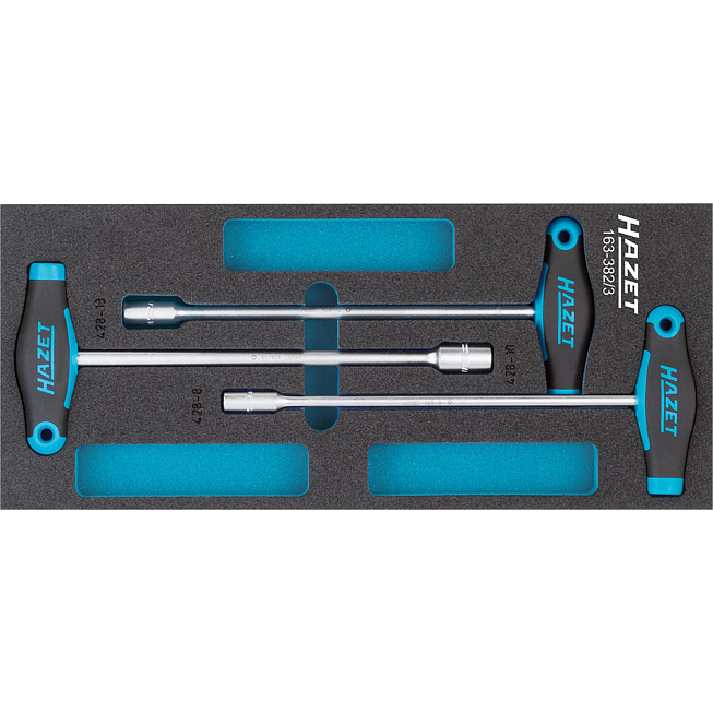 HAZET Sada n&aacute;strčn&yacute;ch kl&iacute;čů ∙ s&nbsp;T-rukojet&iacute; 163-382/3 ∙ Profil vněj&scaron;&iacute; &scaron;estihran ∙ 3-d&iacute;ln&yacute; ∙ 8 ∙ 10 ∙ 13