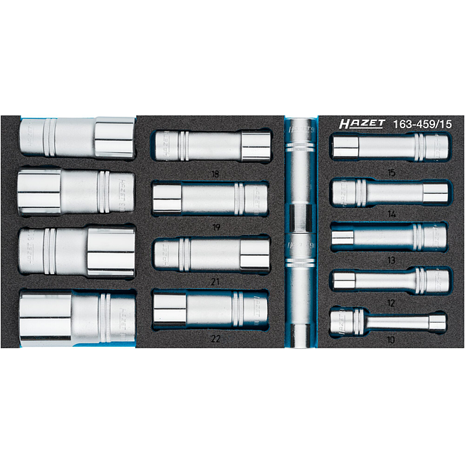 HAZET Sada nástrčných hlavic 163-459/15 ∙ 1/2 palce (12,5 mm) čtyřhran dutý ∙ Trakční profil vnější šestihran ∙ 15-dílný ∙ 10 – 32
