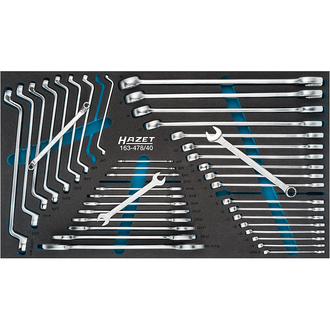 HAZET Sada šroubovacích klíčů 163-478/40 ∙ Vnější dvojitý šestihran trakční profil, Profil vnější šestihran ∙ 40-dílný ∙ 6 x 7 – 34 x 36