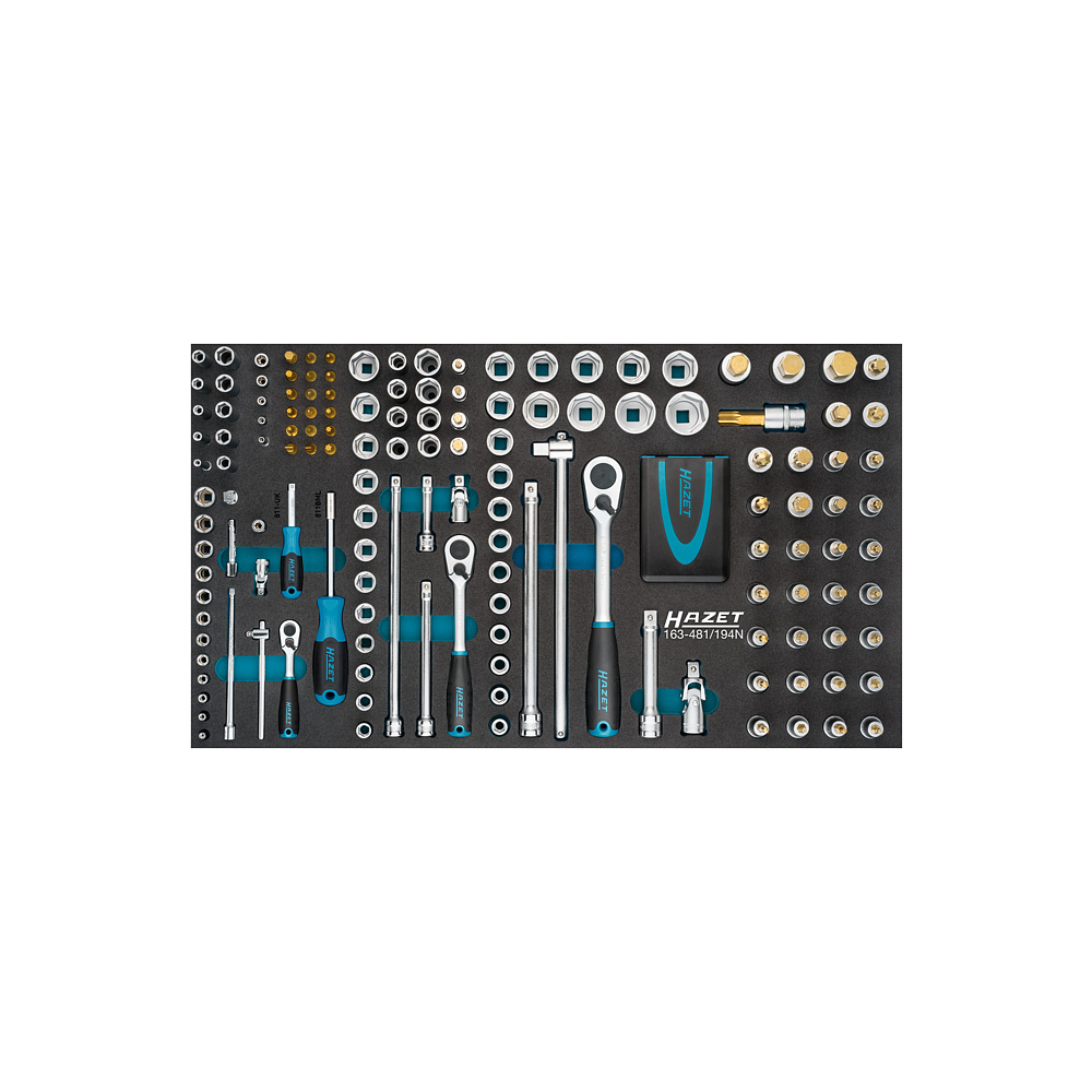 HAZET Sada nástrčných klíčů 163-481/194N ∙ 1/4 palce (6,3 mm) čtyřhran dutý, 1/2 palce (12,5 mm) čtyřhran dutý, 1/4 palce (6,3 mm) šestihran masivní ∙ Trakční profil vnější šestihran, Profil vnitřní šestihran, Plochý profil, Křížový profil PH, Profil