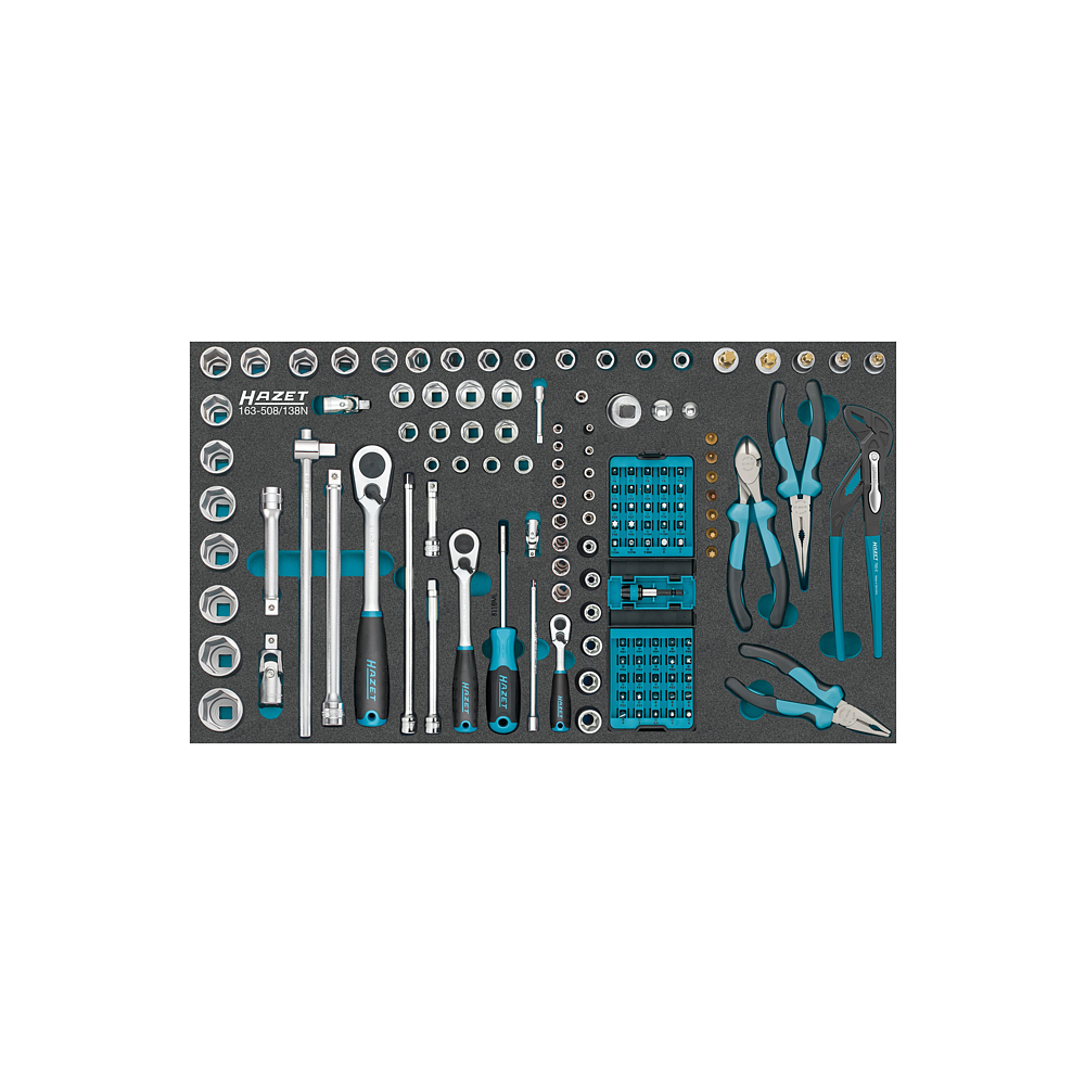 HAZET Sada nástrčných klíčů 163-508/138N ∙ 1/4 palce (6,3 mm) čtyřhran dutý, 1/2 palce (12,5 mm) čtyřhran dutý, 1/4 palce (6,3 mm) šestihran masivní ∙ Trakční profil vnější šestihran, Profil vnitřní šestihran, Plochý profil, Křížový profil PH, Profil