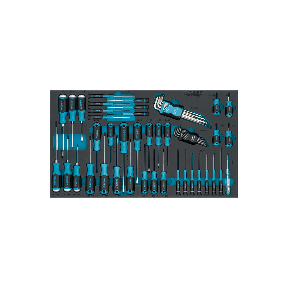 HAZET Sada šroubováků 163-527/56N ∙ Plochý profil, Křížový profil PH, Vnitřní profil TORX®, Profil vnitřní šestihran ∙ 56-dílný ∙ 1,5 – 10 ∙ PH00 – PH2 ∙ T5 – T40