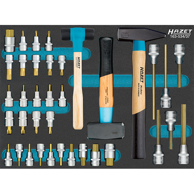 HAZET Sada nástrčných hlavic 163-534/37 ∙ 1/2 palce (12,5 mm) čtyřhran dutý ∙ Vnitřní profil TORX®, Profil vnitřní šestihran, Vnitřní ozubený profil XZN ∙ 37-dílný ∙ 4 – 22 ∙ M5 – M18 ∙ T20– T60
