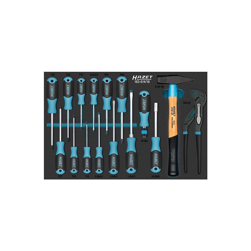 HAZET Sada nářadí 163-614/16 ∙ Křížový profil PH, Plochý profil, Vnitřní profil TORX® ∙ 16-dílný ∙ PH1 – PH2 ∙ T10 – T30