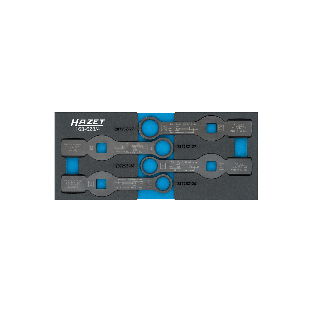 HAZET Sada rázových očkových klíčů 163-623/4 ∙ 3/4 palce (20 mm) čtyřhran dutý ∙ Profil vnější dvojitý šestihran ∙ 4-dílný ∙ 24 – 30