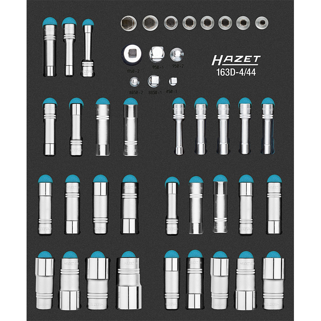 HAZET Sada n&aacute;strčn&yacute;ch hlavic 163D-4/44 ∙ 1/2 palce (12,5 mm) čtyřhran dut&yacute; ∙ Profil vnitřn&iacute; &scaron;estihran, Trakčn&iacute; profil vněj&scaron;&iacute; &scaron;estihran, Vněj&scaron;&iacute; dvojit&yacute; &scaron;estihran trakčn&iacute; profil ∙ 44-d&iacute;ln&yacute; ∙ 5&thinsp;&ndash;&thinsp;32
