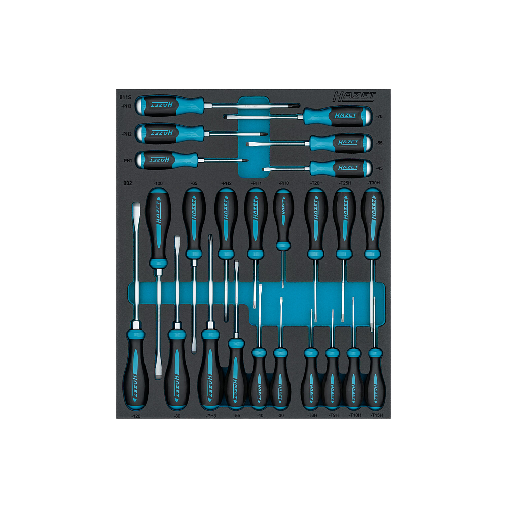 HAZET Sada &scaron;roubov&aacute;ků 163D-7/24N ∙ Kř&iacute;žov&yacute; profil PH, Profil Pozidriv PZ, Ploch&yacute; profil, Profil Tamper Resistant TORX&reg; ∙ 24-d&iacute;ln&yacute; ∙ PH0&thinsp;&ndash;&thinsp;PH3 ∙ T8H&thinsp;&ndash;&thinsp;T30H