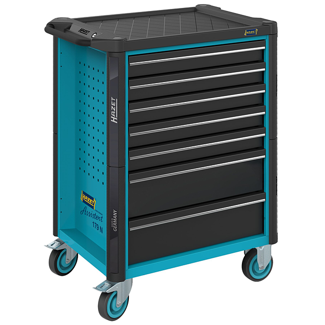 HAZET Dílenský vozík Asistent 179N ∙ jednotlivý 179N-7 ∙ d x š x v: 785 mm x 518 mm x 1020 mm ∙ Zásuvky, nízké: 5× 81 x 522 x 398 mm ∙ Zásuvky, vysoké: 2× 166 x 522 x 398 mm