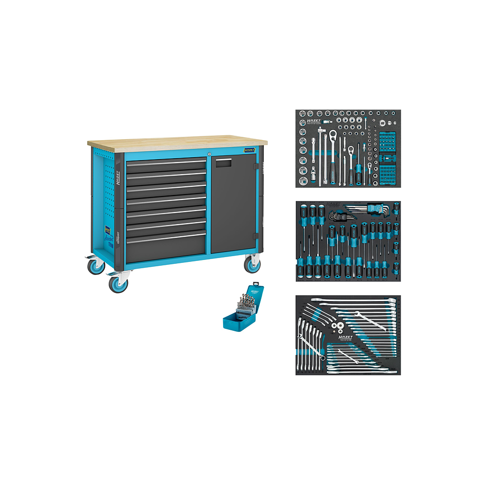 HAZET Pracovn&iacute; stůl ∙ poj&iacute;zdn&yacute; Asistent 179NW ∙ sortiment 179NW-7/234 ∙ 234-d&iacute;ln&yacute; ∙ Z&aacute;suvky, n&iacute;zk&eacute;: 6&thinsp;x 81&thinsp;x&thinsp;522&thinsp;x&thinsp;398 mm ∙ Z&aacute;suvky, vysok&eacute;: 1&thinsp;x 166&thinsp;x&thinsp;522&thinsp;x&thinsp;398 mm