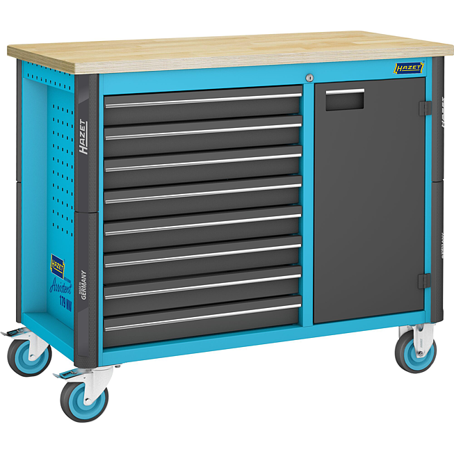 HAZET Pracovní stůl ∙ pojízdný Asistent 179NW ∙ jednotlivý 179NW-8 ∙ d x š x v: 1150 mm x 600 mm x 964 mm ∙ Zásuvky, nízké: 8 x 81 x 522 x 398 mm