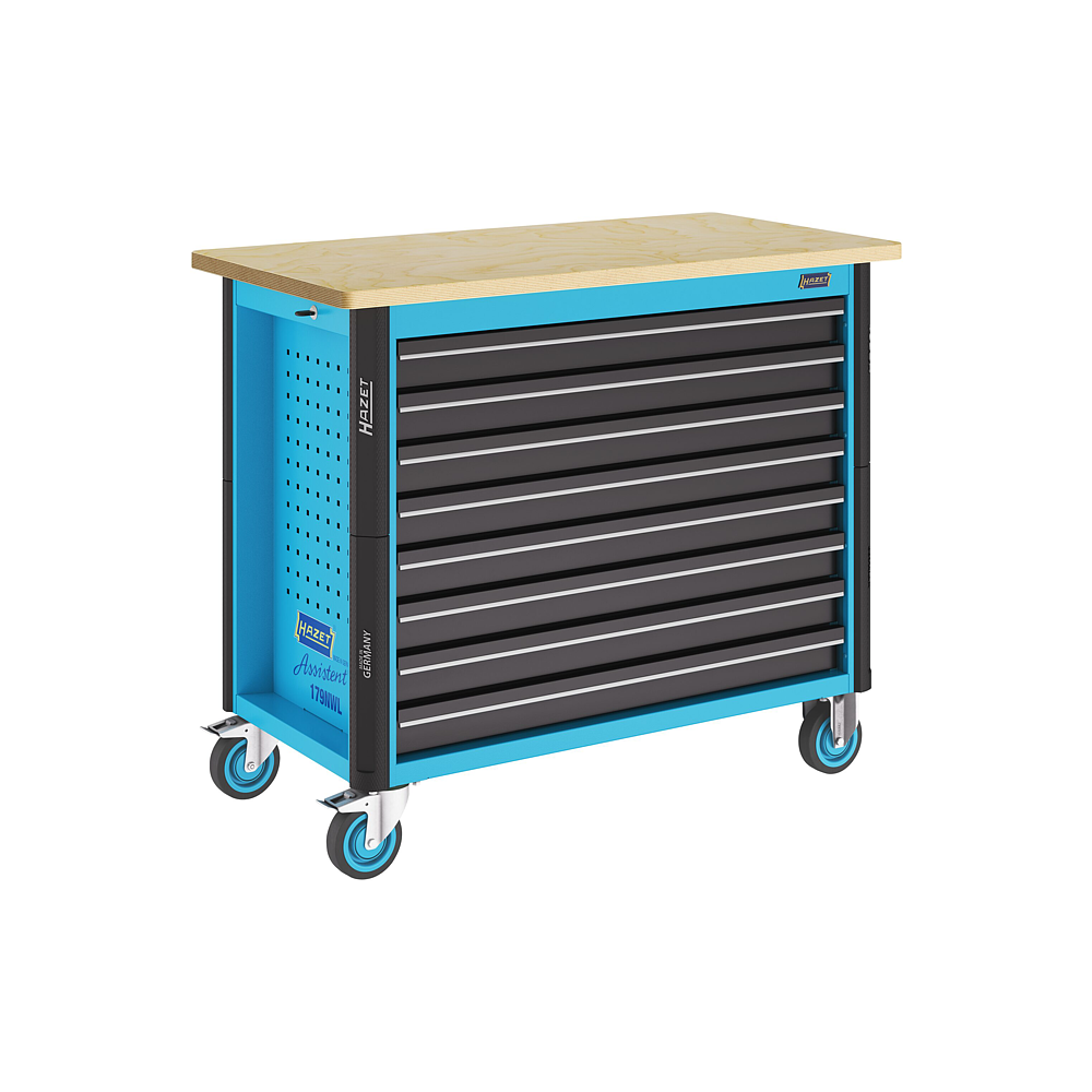 HAZET Poj&iacute;zdn&yacute; pracovn&iacute; stůl Asistent 179NWL-8 ∙ d x &scaron; x v: 1150 mm x 600 mm x 965 mm ∙ Z&aacute;suvky, n&iacute;zk&eacute;: 8&thinsp;x 81&thinsp;x&thinsp;870&thinsp;x&thinsp;398 mm