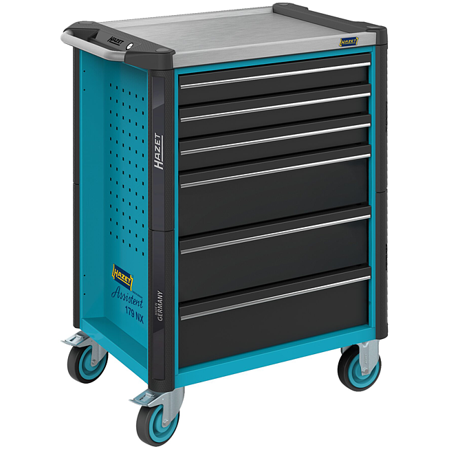 HAZET Dílenský vozík Asistent 179NX ∙ jednotlivý 179NX-6 ∙ d x š x v: 785 mm x 518 mm x 1020 mm ∙ Zásuvky, nízké: 3× 81 x 522 x 398 mm ∙ Zásuvky, vysoké: 3× 166 x 522 x 398 mm